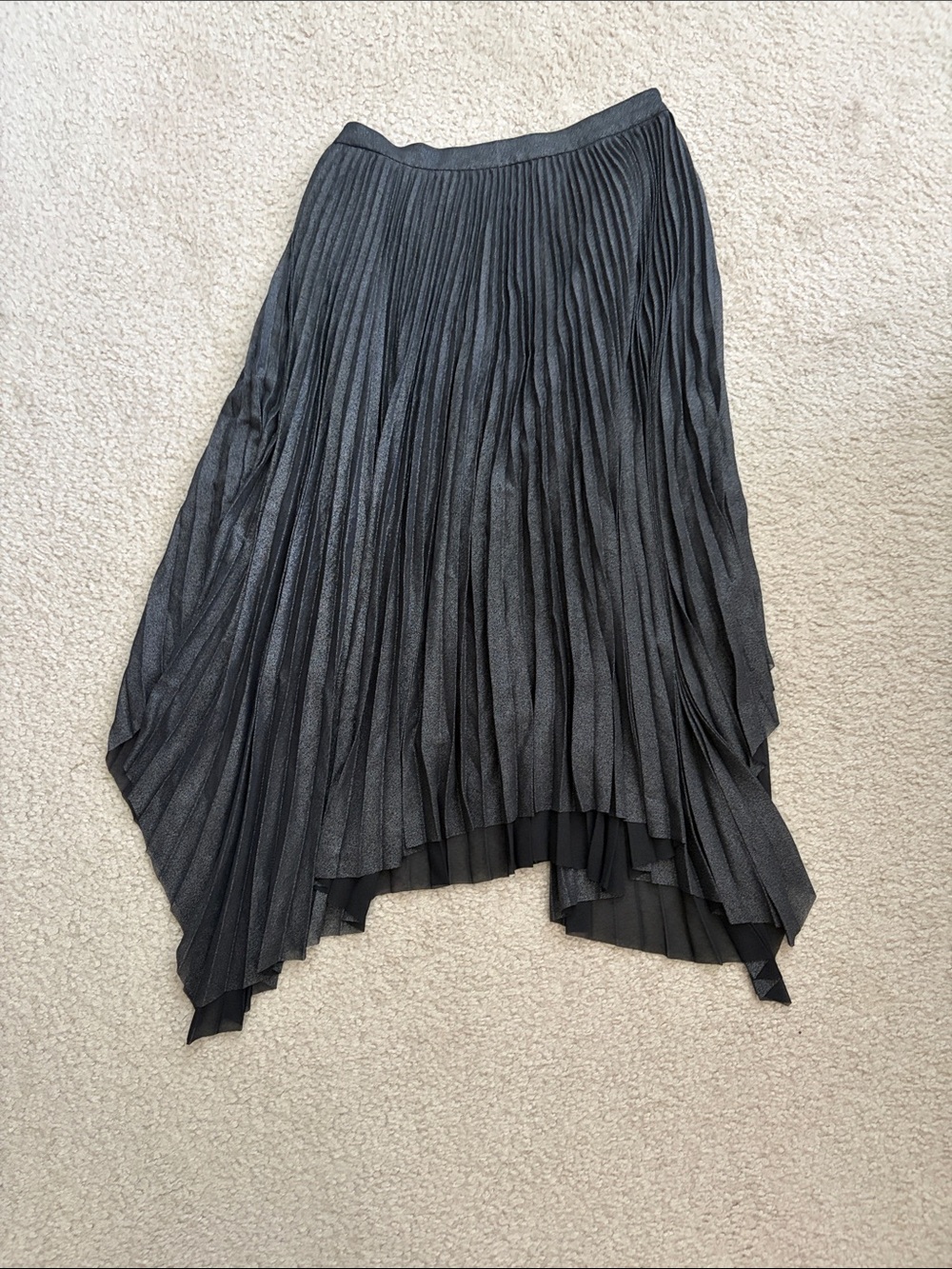 AllSaints Shimmering Charcoal Asymmetrical Pleated Skirt